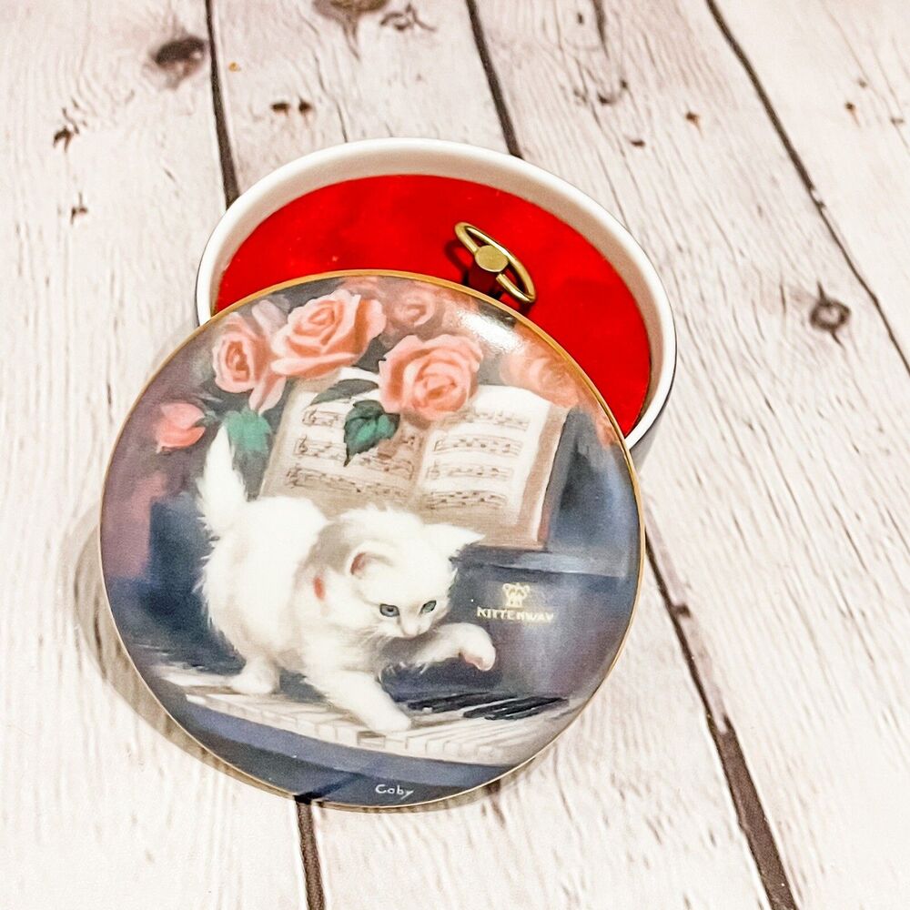 Vtg 1991 Kitten On The Keys Ardleigh Elliott Coby Carlson Music Box Cat Piano